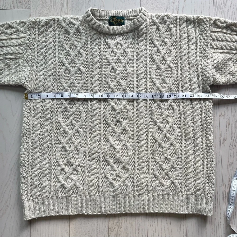 Vintage Doogan Donegal Cream 100% Wool Aran fisherman cable knit Irish sweater - Picture 9 of 13